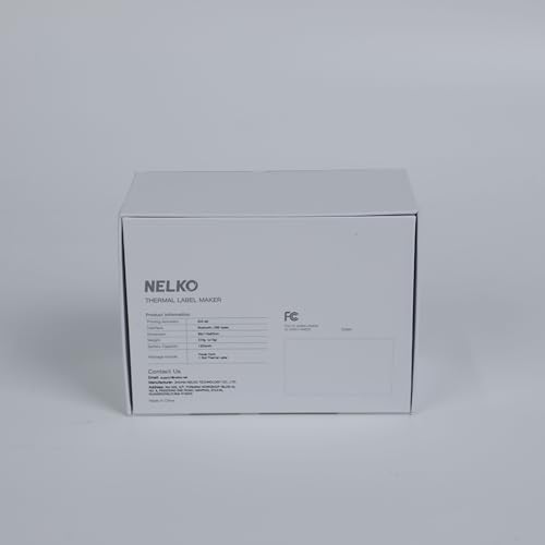 The Nelko PM220 Label Printer Portable 2 Thermal Bluetooth (Blue) box is shown on a plain background, highlighting the text and contact details on its side.