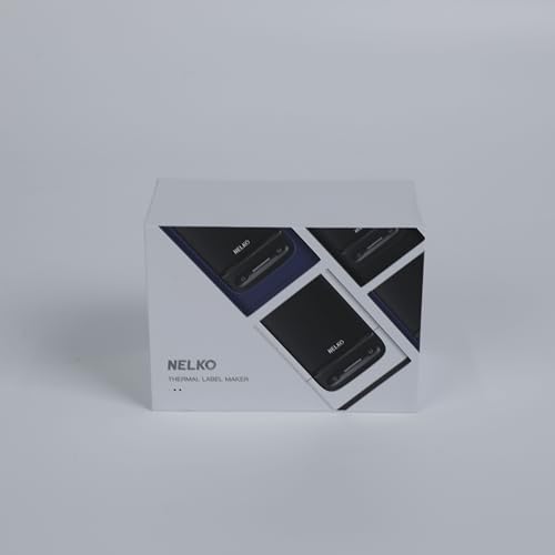 The Nelko PM220 Label Printers packaging features vibrant images of the blue 2 thermal Bluetooth device against a plain background, with highlights on its seamless connectivity via the Nelko APP, appealing to tech enthusiasts.