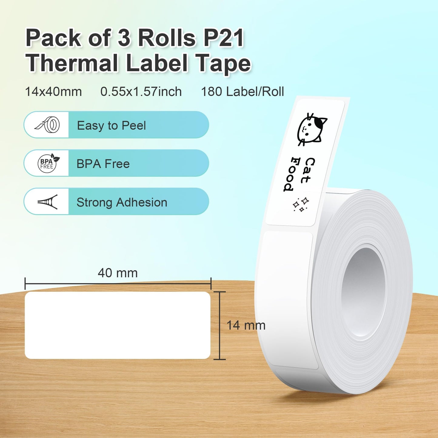 NELKO P21 Label Maker Tape, 14x40mm 180 Tapes/Roll, 3-Roll, White