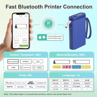 Nelko Label Maker Machine with Tape, P21 Bluetooth Label Printer Blue