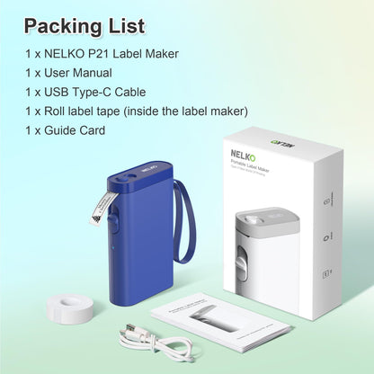 Nelko Label Maker Machine with Tape, P21 Bluetooth Label Printer Blue