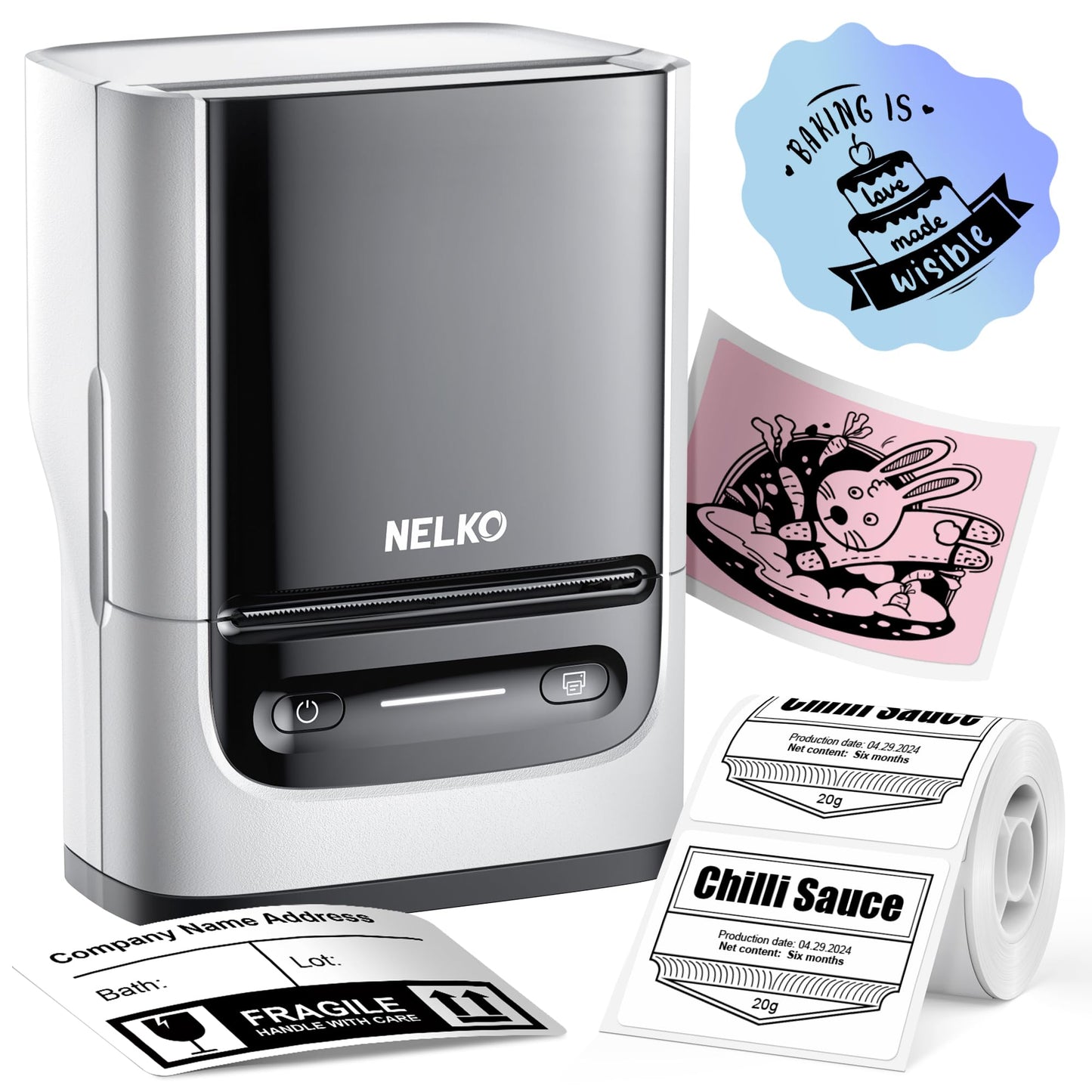 Nelko Label Maker Machine with Tape, PM220 Bluetooth Label Printer, 2 Inch Portable Thermal Printer for Small Business, Address, Logo, Clothing, Sticker Printer for Phones  PC, 1 Count, White