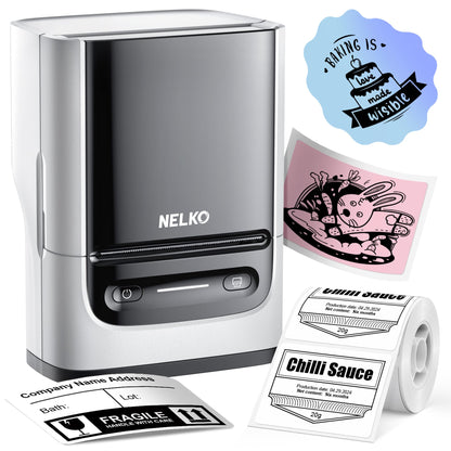 Nelko Label Maker Machine with Tape, PM220 Bluetooth Label Printer, 2 Inch Portable Thermal Printer for Small Business, Address, Logo, Clothing, Sticker Printer for Phones  PC, 1 Count, White