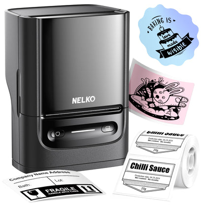 Nelko Label Maker Machine with Tape, PM220 Bluetooth Label Printer, 2 Inch Portable Thermal Printer for Small Business, Address, Logo, Clothing, Sticker Printer for Phones  PC, 1 Count, Black