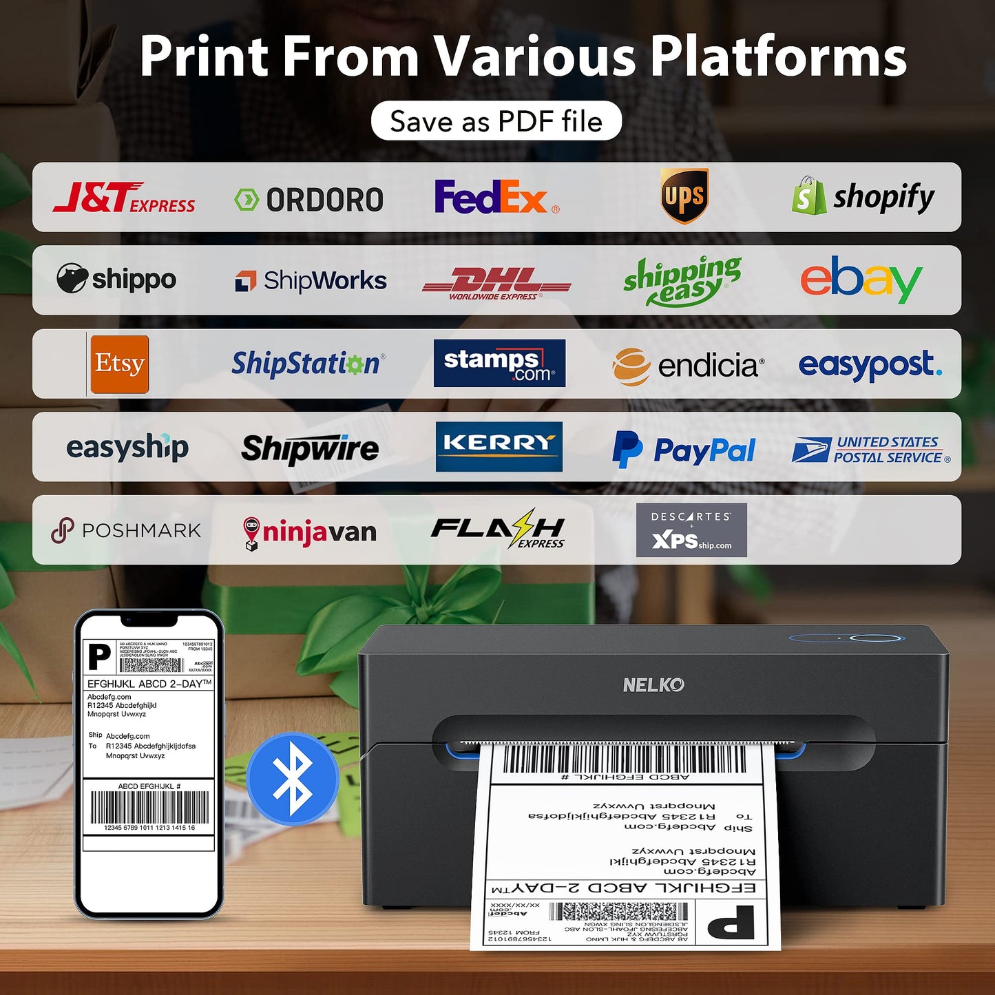 Nelko Bluetooth Thermal Shipping Label Printer